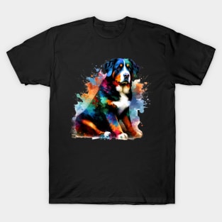 Vibrant Splash Art Entlebucher Mountain Dog Portrait T-Shirt